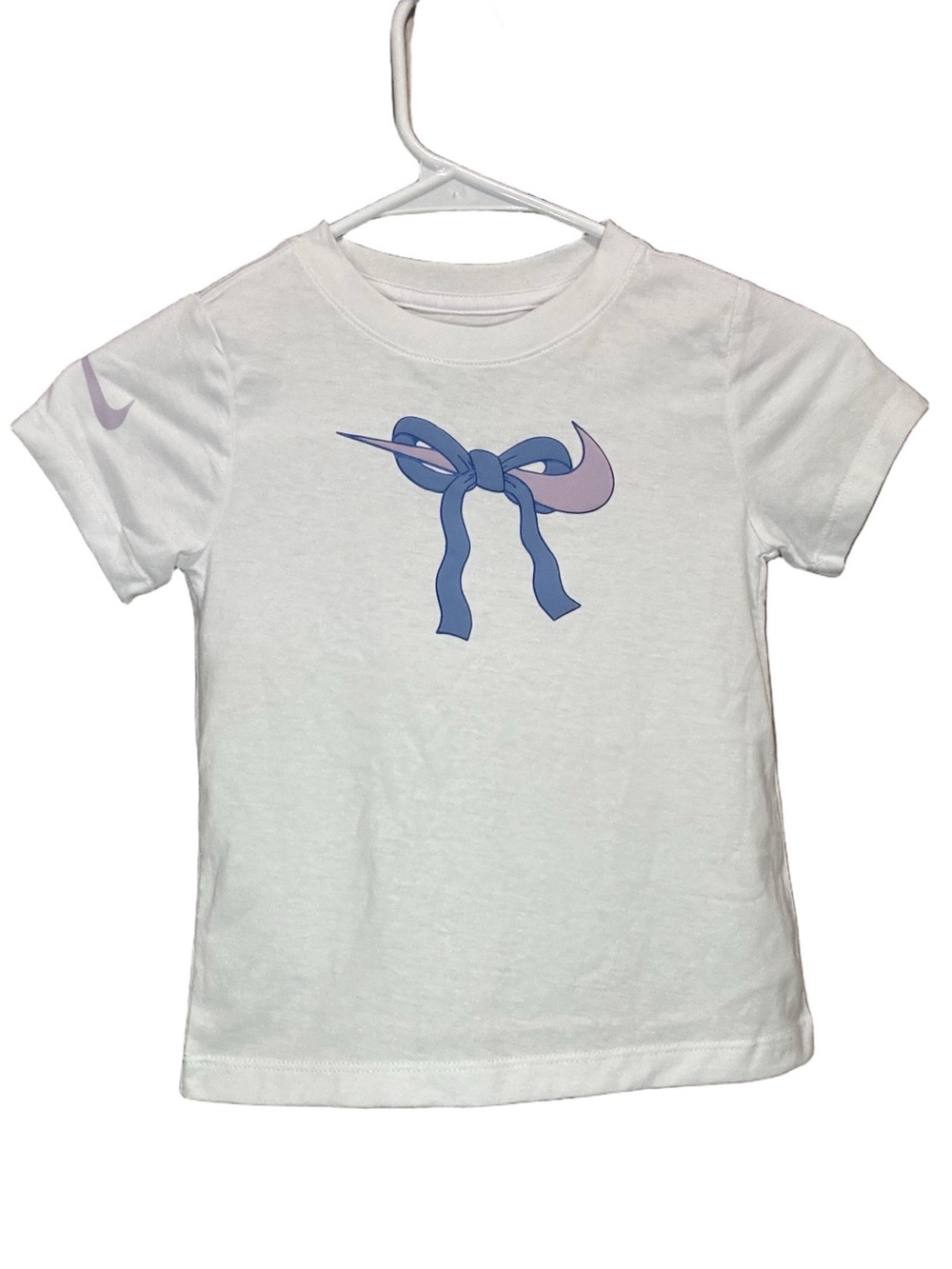 Children's White Nike Tee with Blue & Lavender Bow Graphic